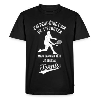 Tennis Humour dans Ma Tête Je joue au Tennis - T-shirt Premium bio Homme - noir - Devant - Nico (187cm)