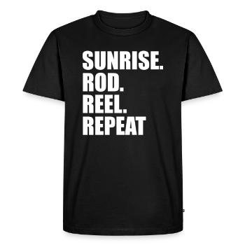 Sunrise Rod Reel Repeat - Men's Premium Organic T-Shirt - black - Front - Nico (187cm)