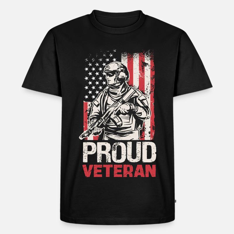 Stolzer Veteran mit US-Flagge - Männer Premium Bio T-Shirt - Schwarz
