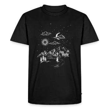 Landscape, Night Sky, Mountains, Sun Moon Stars - Men's Premium Organic T-Shirt - black - Front - Nico (187cm)