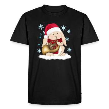 Christmas Rabbit French Horn Player with Santa Hat - Men's Premium Organic T-Shirt - black - Front - Nico (187cm)