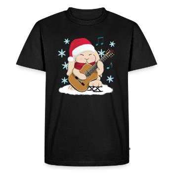 Mignon guitariste classique Lapin à chapeau de Père Noël - T-shirt Premium bio Homme - noir - Devant - Nico (187cm)