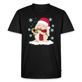 Christmas Trumpet Player Cute Rabbit in Santa Hat - Men's Premium Organic T-Shirt - black - Front - Nico (187cm)