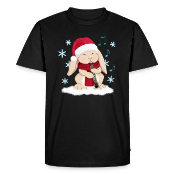 Hautbois de Noël jouant au lapin de dessin animé dans le chapeau de Père Noël - T-shirt Premium bio Homme - noir - Devant - Nico (187cm)