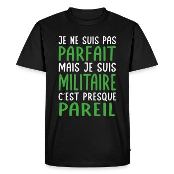 Je ne suis pas parfait mais je suis militaire - T-shirt Premium bio Homme - noir - Devant - Nico (187cm)