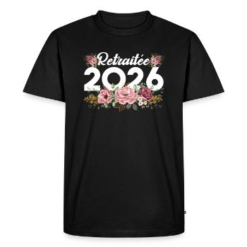 Retraitée 2026 - T-shirt Premium bio Homme - noir - Devant - Nico (187cm)