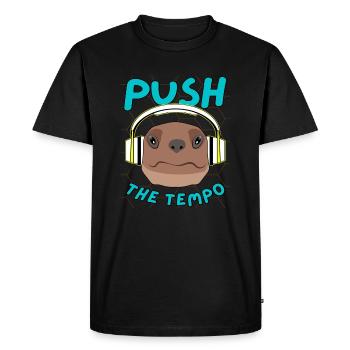 Poussez la tortue tempo avec des écouteurs - T-shirt Premium bio Homme - noir - Devant - Nico (187cm)