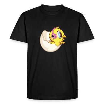 Poussin en coquille d’œuf avec écouteurs et lapin - T-shirt Premium bio Homme - noir - Devant - Nico (187cm)