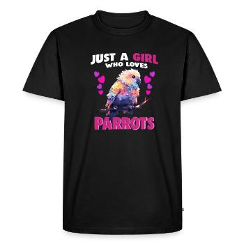 Juste une fille qui aime les perroquets - T-shirt Premium bio Homme - noir - Devant - Nico (187cm)