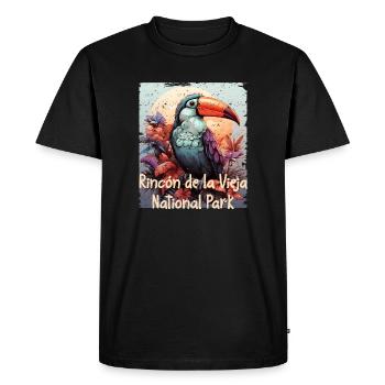 Rincon de la Vieja Tukan retro style - Men's Premium Organic T-Shirt - black - Front - Nico (187cm)