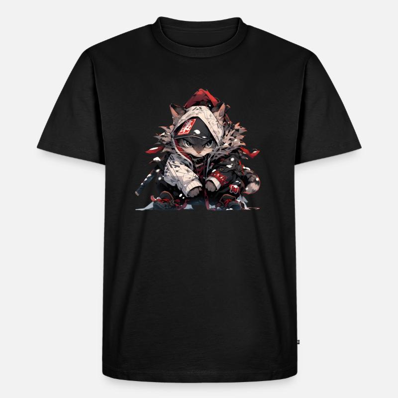 cute samurai cat - Männer Premium Bio T-Shirt - Schwarz