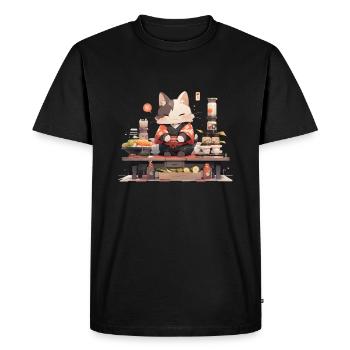 Samurai Cat eat Sushi - Men's Premium Organic T-Shirt - black - Front - Nico (187cm)