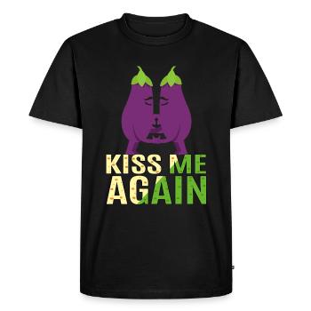 Kiss Pe again. Sweet eggplant - Men's Premium Organic T-Shirt - black - Front - Nico (187cm)