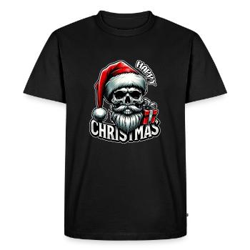Spooky Santa Claus Skull with Parcel - Men's Premium Organic T-Shirt - black - Front - Nico (187cm)