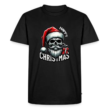 Crâne de Père Noël effrayant avec colis - T-shirt Premium bio Homme - noir - Devant - Nico (187cm)