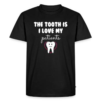 La dent que j’aime mes patients - T-shirt Premium bio Homme - noir - Devant - Nico (187cm)
