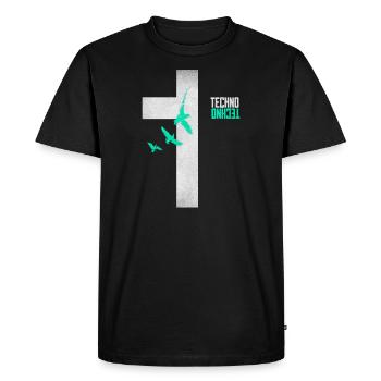 Techno is my religion cross - Men's Premium Organic T-Shirt - black - Front - Nico (187cm)