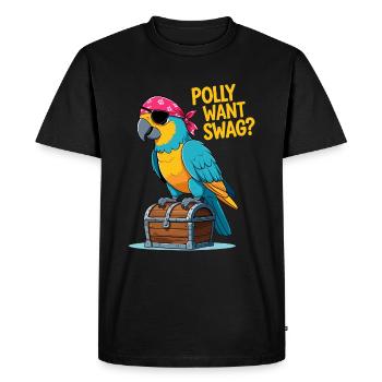 Perroquet pirate sur coffre au trésor - Design amusant - T-shirt Premium bio Homme - noir - Devant - Nico (187cm)