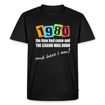 Legende est né en 1980. Motif d’anniversaire - T-shirt Premium bio Homme - noir - Devant - Nico (187cm)