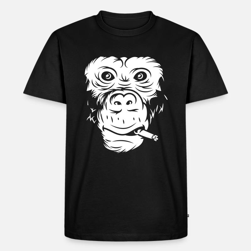 Cooles Affengesicht mit Zigarette - Männer Premium Bio T-Shirt - Schwarz