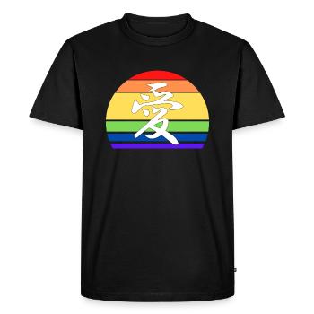 Gay Pride Love in Kanji and Chinese Rainbow Flag - Men's Premium Organic T-Shirt - black - Front - Nico (187cm)