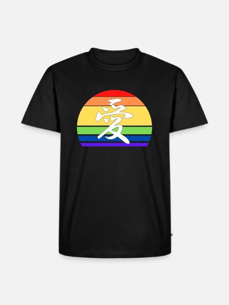 Gay Pride Love in Kanji and Chinese Rainbow Flag - Men's Premium Organic T-Shirt - black