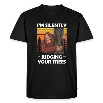 Funny Arborist Logger Bigfoot Cartoon - Men's Premium Organic T-Shirt - black - Front - Nico (187cm)