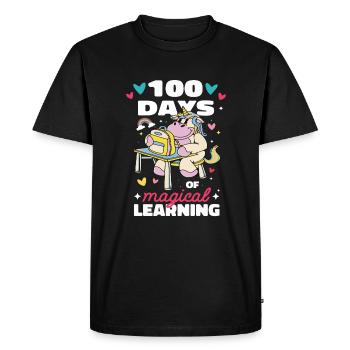 Cute 100 Days Of School Magical Learning Unicorn - Men's Premium Organic T-Shirt - black - Front - Nico (187cm)