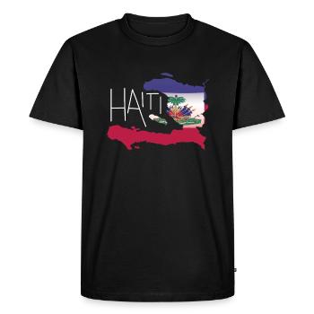 Rétro Haïtien Drapeau Haïti Carte Art - T-shirt Premium bio Homme - noir - Devant - Nico (187cm)
