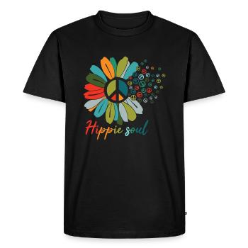 Hippie Soul Bunte Sonnenblume und Friedens Symbole - Männer Premium Bio T-Shirt - Schwarz - Vorne - Nico (187cm)