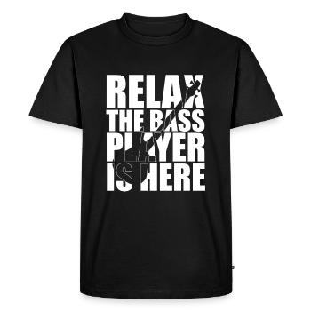 Bass Player Gift RELAX THE BASS PLAYER IS HERE - Men's Premium Organic T-Shirt - black - Front - Nico (187cm)
