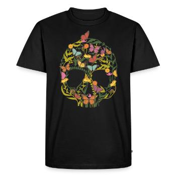 Fleur Skull fleurs tête de mort d’été cadeau - T-shirt Premium bio Homme - noir - Devant - Nico (187cm)