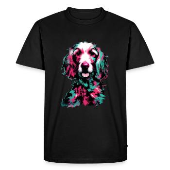 cockapoo painting in cyan and magenta - Men's Premium Organic T-Shirt - black - Front - Nico (187cm)