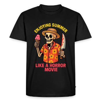 Summer Horror - Skeleton with & Knife - Men's Premium Organic T-Shirt - black - Front - Nico (187cm)