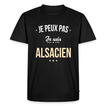 Je peux pas je suis Alsacien - T-shirt Premium bio Homme - noir - Devant - Nico (187cm)