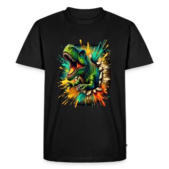 Le dinosaure T-Rex traverse le mur - T-shirt Premium bio Homme - noir - Devant - Nico (187cm)