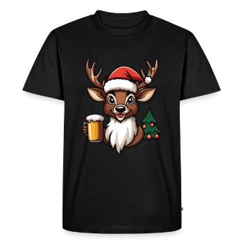 Hirsch Weihnachten Bier Lustig - Männer Premium Bio T-Shirt - Schwarz - Vorne - Nico (187cm)