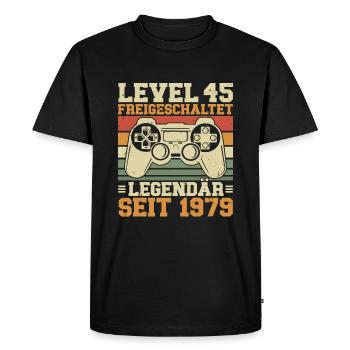 Niveau 45 débloqué Légendaire depuis 1979 - T-shirt Premium bio Homme - noir - Devant - Nico (187cm)