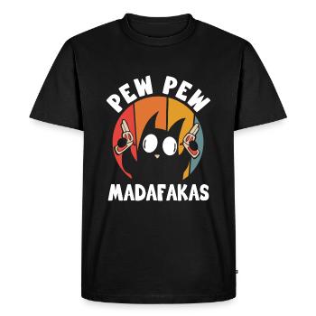 Pew Pew Funny Cat - Männer Premium Bio T-Shirt - Schwarz - Vorne - Nico (187cm)