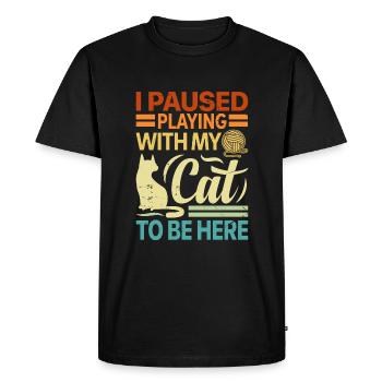 J’ai fait une pause en jouant avec mon chat pour être ici - Retro - T-shirt Premium bio Homme - noir - Devant - Nico (187cm)