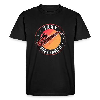 Saxophoniste Drôle - Saxy Et Je Le sais - T-shirt Premium bio Homme - noir - Devant - Nico (187cm)