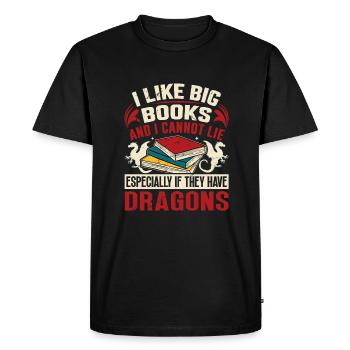 Dragon Book Saying - I Like Big Books - Men's Premium Organic T-Shirt - black - Front - Nico (187cm)