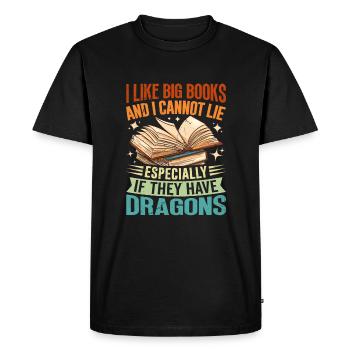Dragon Book Saying - I Like Big Books - Men's Premium Organic T-Shirt - black - Front - Nico (187cm)
