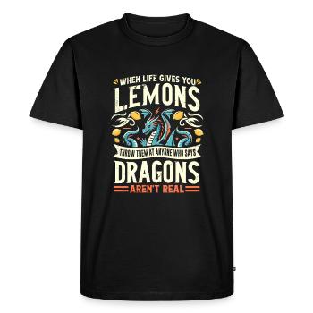 LES DRAGONS SONT RÉELS - Drôle de dicton : les DRAGONS existent - T-shirt Premium bio Homme - noir - Devant - Nico (187cm)