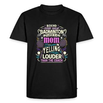 Voix de maman BADMINTON - Federball Mama - T-shirt Premium bio Homme - noir - Devant - Nico (187cm)
