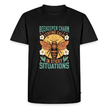 Charme de l’apiculteur - Situations délicates - T-shirt Premium bio Homme - noir - Devant - Nico (187cm)