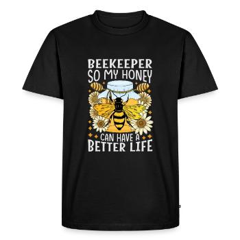 Juste du miel dans mon - Amoureux des abeilles - T-shirt Premium bio Homme - noir - Devant - Nico (187cm)