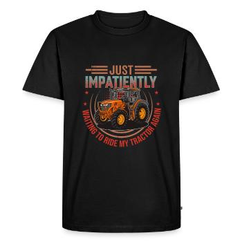 Retro Tractor Harvest Time - Saying English - Men's Premium Organic T-Shirt - black - Front - Nico (187cm)