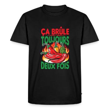 It Always Burns Twice - Chili Cook Hot Sauce - Men's Premium Organic T-Shirt - black - Front - Nico (187cm)