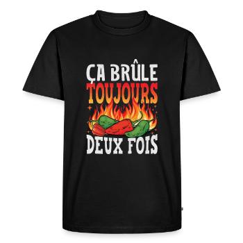 It Always Burns Twice - Chili Cook Hot Sauce - Men's Premium Organic T-Shirt - black - Front - Nico (187cm)
